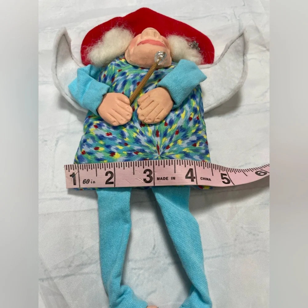 Christmas Angel Red Hat Flip Flip Hanging Lady Ornament‎ Clay Face Hands Feet